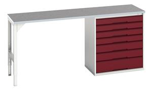 16921964.** verso pedestal bench with 7 drawer 800W cab & lino worktop. WxDxH: 2000x600x930mm. RAL 7035/5010 or selected